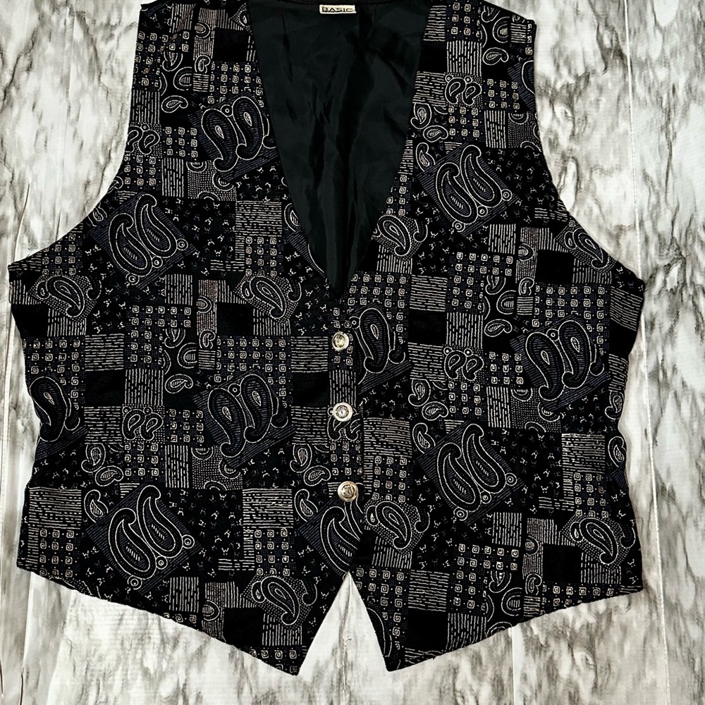 Vintage Black Blue Paisley Patchwork Print 80s 90s Bold Check Club Vibes Mall